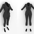 Black Women's Formal Suit Set with Blazer Pants and Matching Shoes