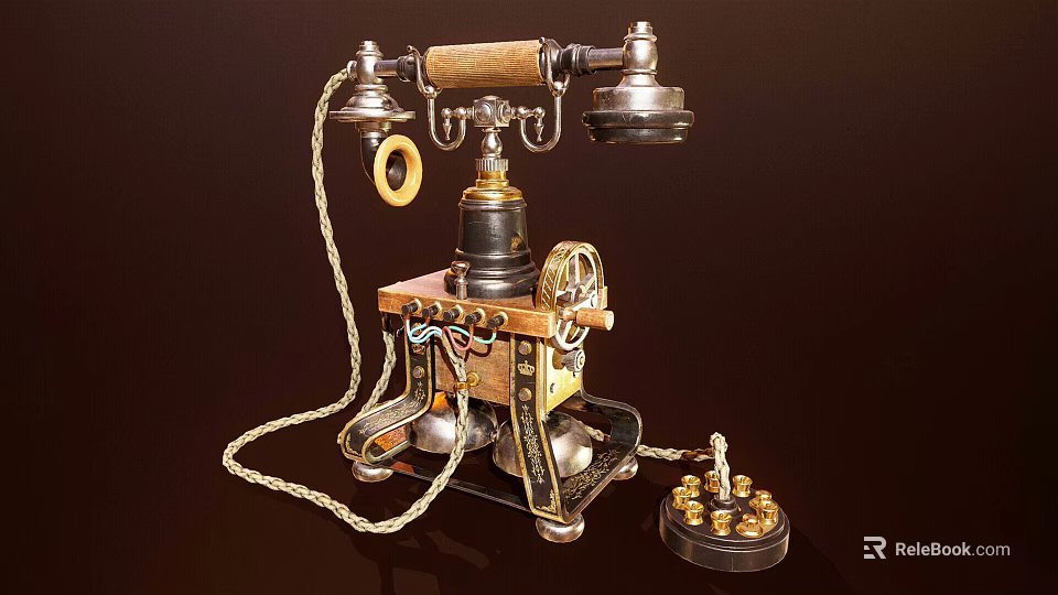 Vintage Telephone With Classic Design Wooden Handle Rotary Dial And Mechanical Components 3d model 