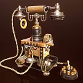 Vintage Telephone With Classic Design Wooden Handle Rotary Dial And Mechanical Components
