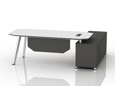 Modern Public Office Space With Glass Top Desk And Black Cabinet 3d model