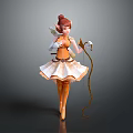 Elven Fairy Character With Brown Hair Wings Orange White Outfit Holding Bow
