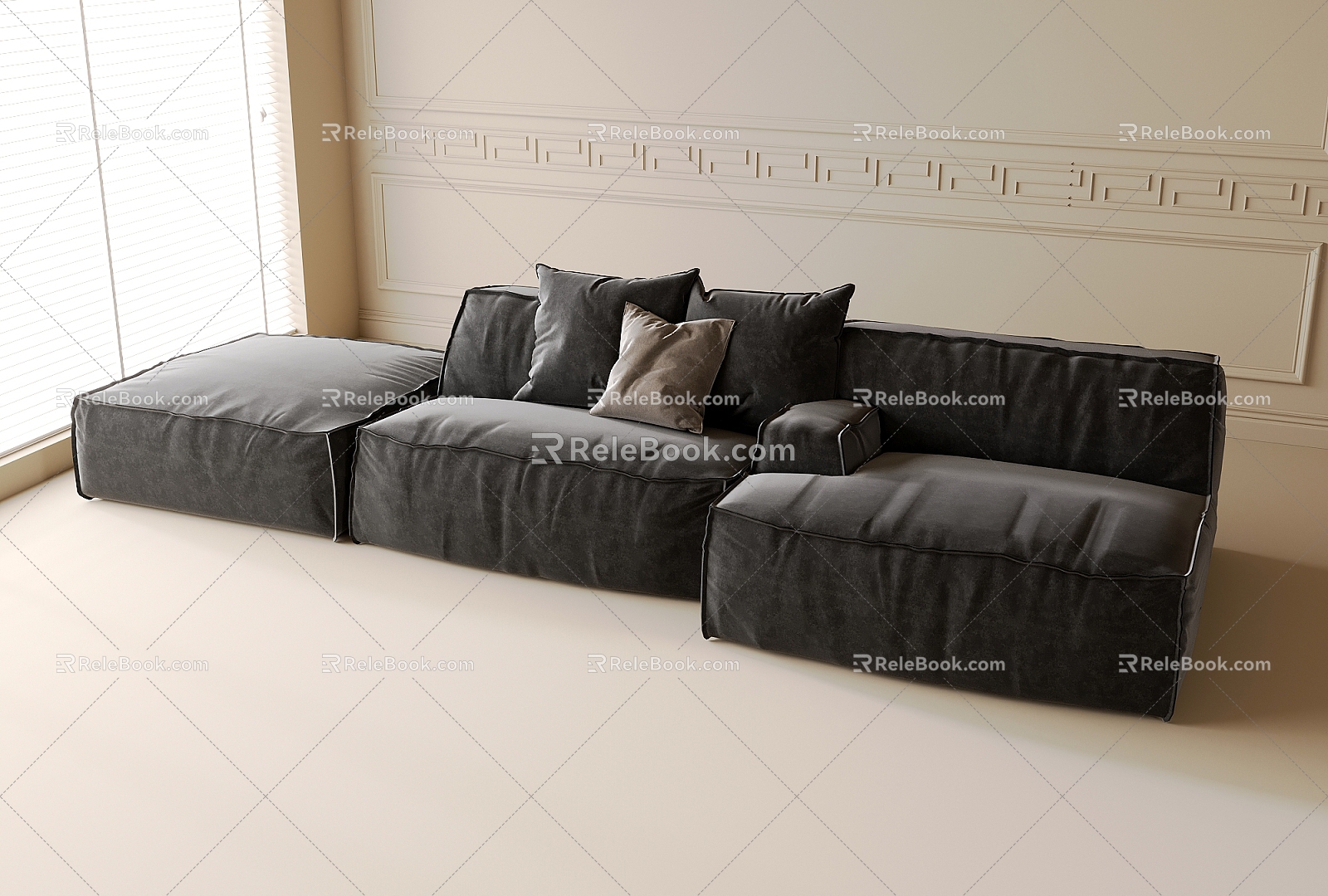 Modern fabric multi-person sofa 3d model