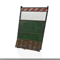 Green Construction Barrier Featuring Red White Striped Top Mesh Panel And Wooden Base