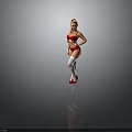 Woman Posing In Red Lingerie White Thigh High Stockings Red High Heels On Gray Background