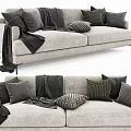Modern Gray Two Seater Sofa With Cozy Pillows And Black Blanket 3d model