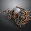 Artistic Old Style Handcart Sculpture Loaded With Clay Pots And Items