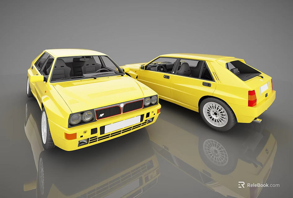 Two Yellow Vintage Sports Cars With Sleek Body Design And Retro Styling 3d model 