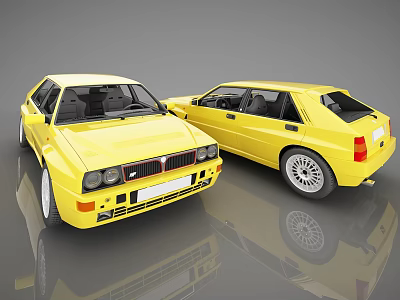 Two Yellow Vintage Sports Cars With Sleek Body Design And Retro Styling 3d model