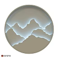 Round Gold Frame Wall Lamp With Illuminated Mountain Pattern And Modern Design 3d model