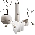 Minimalist White And Gray Vases With Dry Branches And Buds For Home Decor