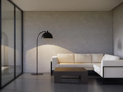 Modern Living Room Interior With Light Sofa Dark Coffee Table And Floor Lamp 3d model