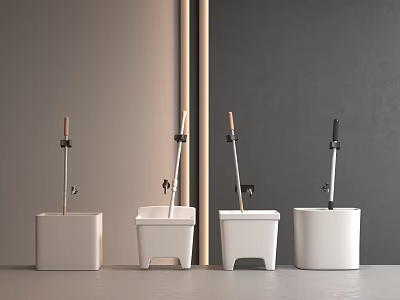Modern Bathroom Accessories Toilet Brush Holders With White Base And Wooden Black Handles 3d model