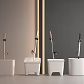 Modern Bathroom Accessories Toilet Brush Holders With White Base And Wooden Black Handles