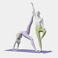 Models Doing Yoga Poses In Purple And Green Pants On Purple Mat