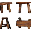 Vintage Handcrafted Wooden Stools With Various Leg Structures And Natural Wood Grain