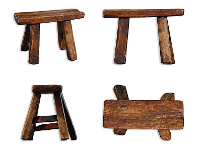 Modern Vintage Wood Stool Low Stool Traditional Solid Wood Stool Farm Low Stool Wood Stool Farmhouse Stool Low Stool Bench 3d model