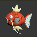 Vibrant Red Aquatic Fish With Yellow Spiky Fins Long Whiskers White Eyes And Open Mouth