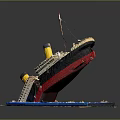 LEGO Titanic Ship Model Depicting Sinking Scene 3d model