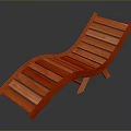 Red Wooden Slatted Lounge Chair with Curved Backrest and Supportive Legs