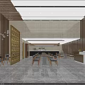 Modern Lobby Reception Desk With Marble Floor Plants Sofa And Display Shelves