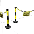Safety Barriers With Yellow Black Striped Posts And Chains And Danger Signs