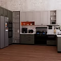 Modern Kitchen Interior Design With White Gray Cabinets Refrigerator And Appliances 3d model