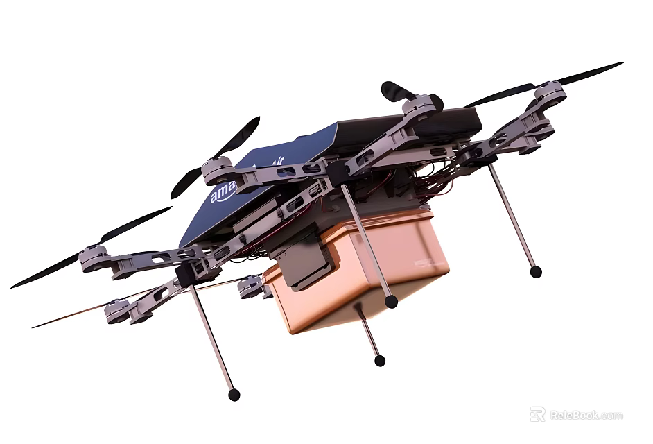 Smart Machine Drone For Package Delivery With Propellers And Cargo Box 3d model