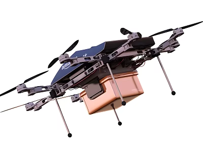 Smart Machine Drone For Package Delivery With Propellers And Cargo Box 3d model