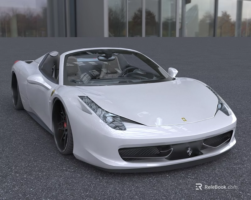 Sleek White Convertible Sports Car Parked Outdoor With Modern Building Background 3d model 