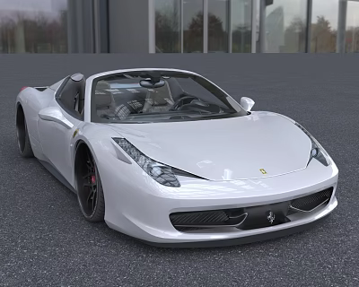 Sleek White Convertible Sports Car Parked Outdoor With Modern Building Background 3d model