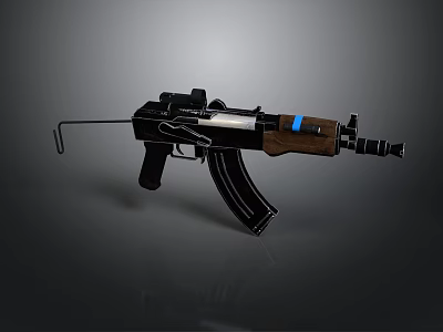 AK Style Assault Rifle With Wooden Stock Black Metal Components And Front Sight 3d model
