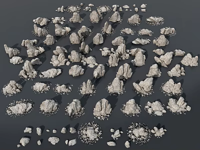 Natural Stones And Wood Pieces In Various Shapes And Sizes For Decorative Use 3d model