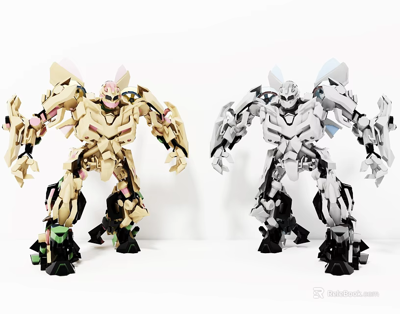 Intelligent Machines Two Robotic Models With Beige And White Black Detailed Design 3d model 
