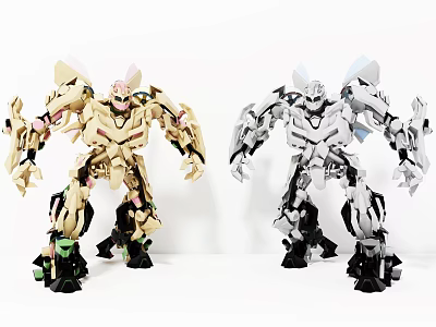 Intelligent Machines Two Robotic Models With Beige And White Black Detailed Design 3d model