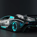 Futuristic Silver Gray Supercar With Blue LED Lights And Rear Spoiler