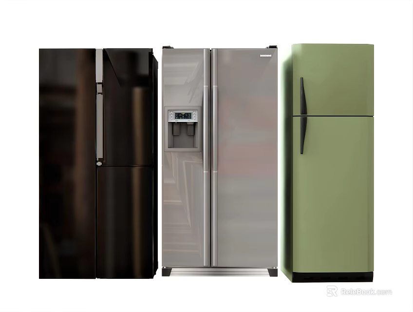 Black Silver And Green Refrigerators With Side By Side Top Freezer And Water Dispenser Designs 3d model 