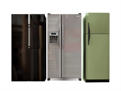 Black Silver And Green Refrigerators With Side By Side Top Freezer And Water Dispenser Designs 3d model