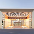 Modern Sales Office Building With Wooden Striped Ceiling And Glass Curtain Walls