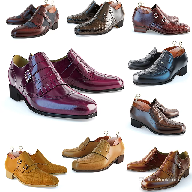 Various Color Leather Dress Shoes With Fringe Buckle And Classic Design Styles 3d model 