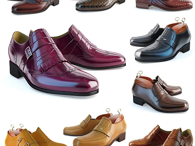 Various Color Leather Dress Shoes With Fringe Buckle And Classic Design Styles 3d model