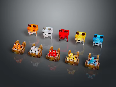 Vibrant Minecraft Style Small Animal Character Models With Colorful Designs Sitting And Standing Poses 3d model