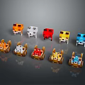 Vibrant Minecraft Style Small Animal Character Models With Colorful Designs Sitting And Standing Poses