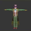 Man Wearing White Top Hat Black Long Coat Red Vest Striped Pants Arms Outstretched
