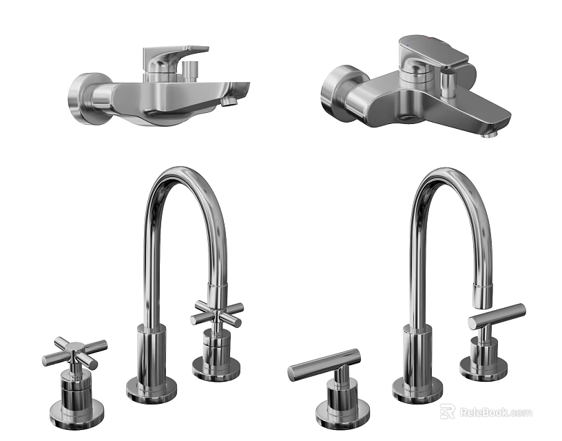 Modern Stainless Steel Faucets With Various Handle And Mounting Design Styles 3d model 