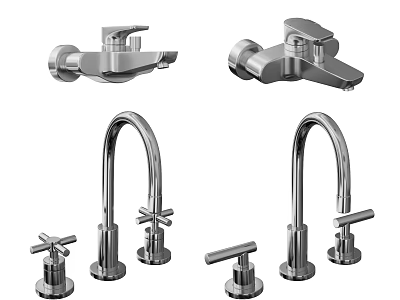 Modern Stainless Steel Faucets With Various Handle And Mounting Design Styles 3d model