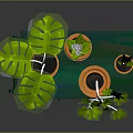 Various Green Plants In Orange Pots On Mobile Green Cart With Wheels