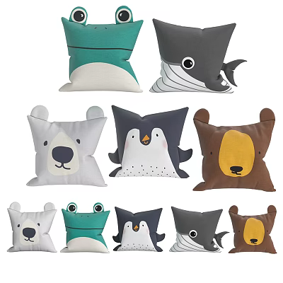 Colorful Cute Animal Shaped Pillows with Whale Polar Bear Penguin Frog and Bear Designs 3d model