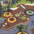 Modern Plaza Landscape Design With Hexagonal Circular Paved Areas Trees And Seating 3d model