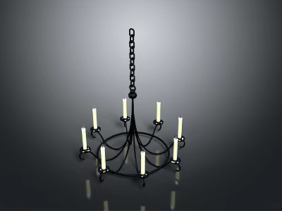 Black Metal Chandelier With Candle Shaped Lights And Hanging Chain Design 3d model