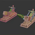 Two Golden Space Exploration Device Models With Antenna And Sensor Parts